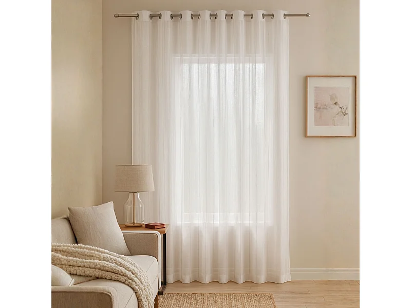 Voilage fines rayures brodées avec grande largeur