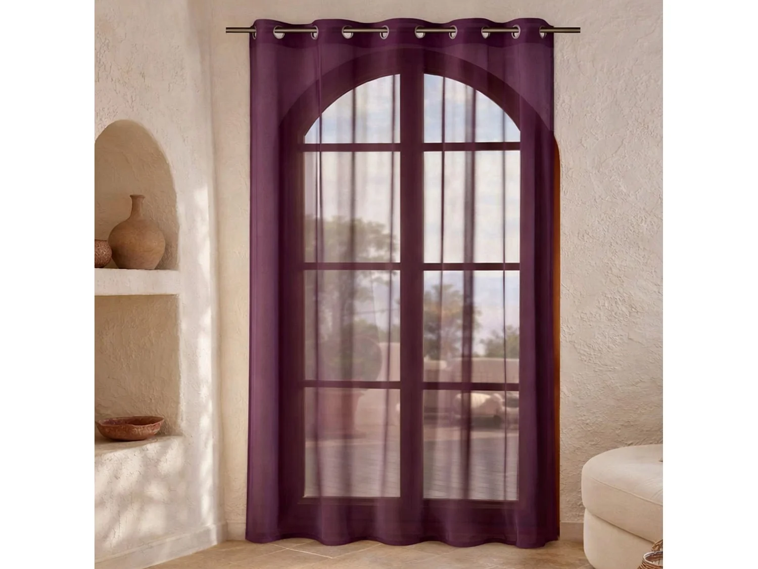 Gardine aus Etamine einfarbig mit Ösen