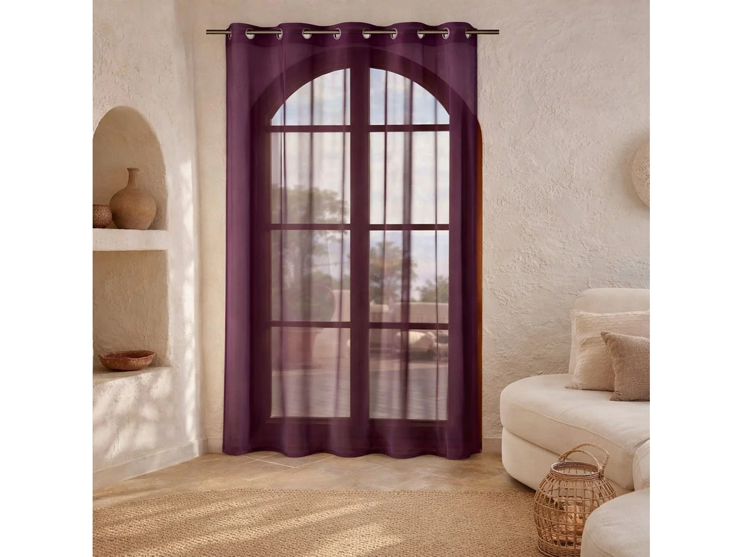 Gardine aus Etamine einfarbig mit Ösen