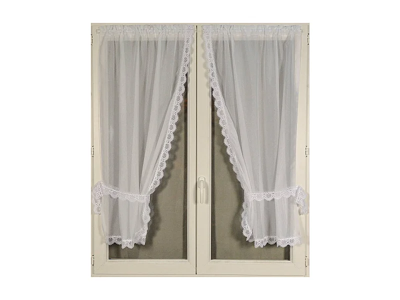 Par de cortinas de señora con borde de macramé 95 x 120 cm