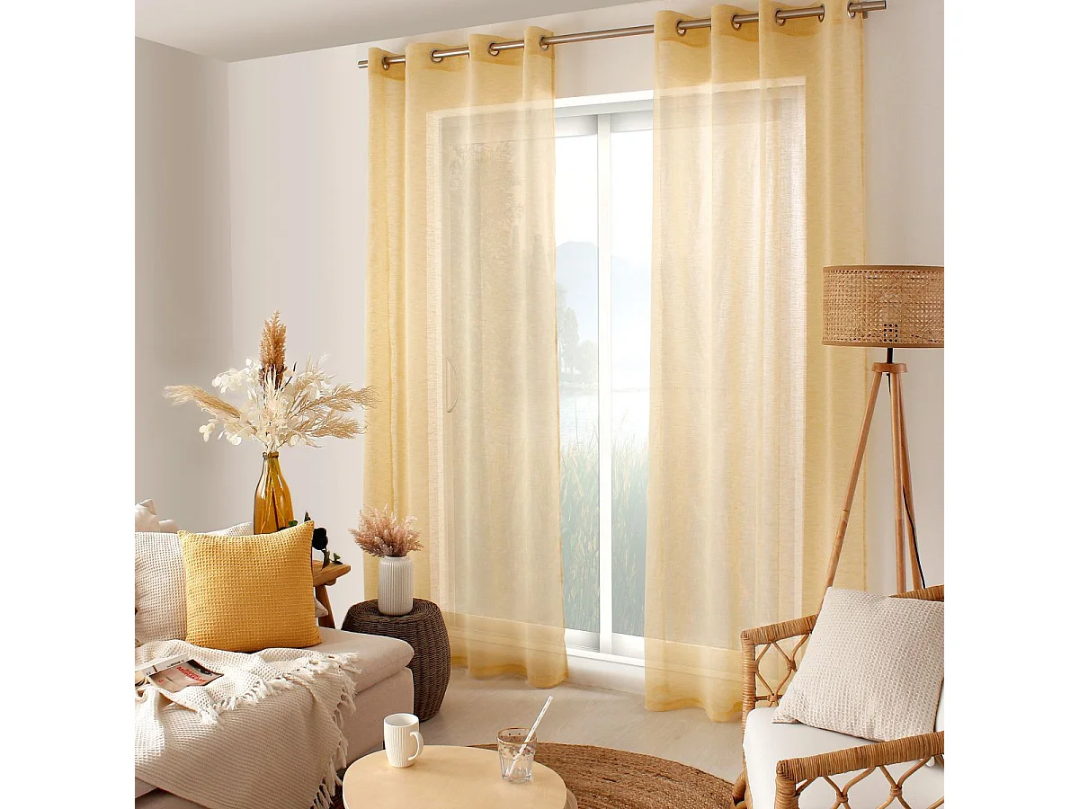 Rideau Voilage Effet Lin "Maya" 140x240cm Moutarde