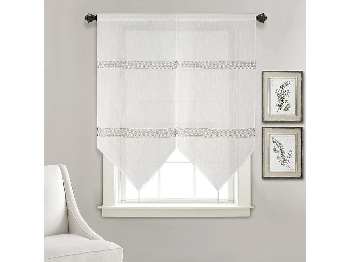 Paire de petits voilages en pointe à rayures ajourées