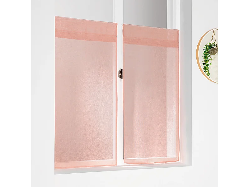 Paire de petits voilages unis et tamisants en poly/lin