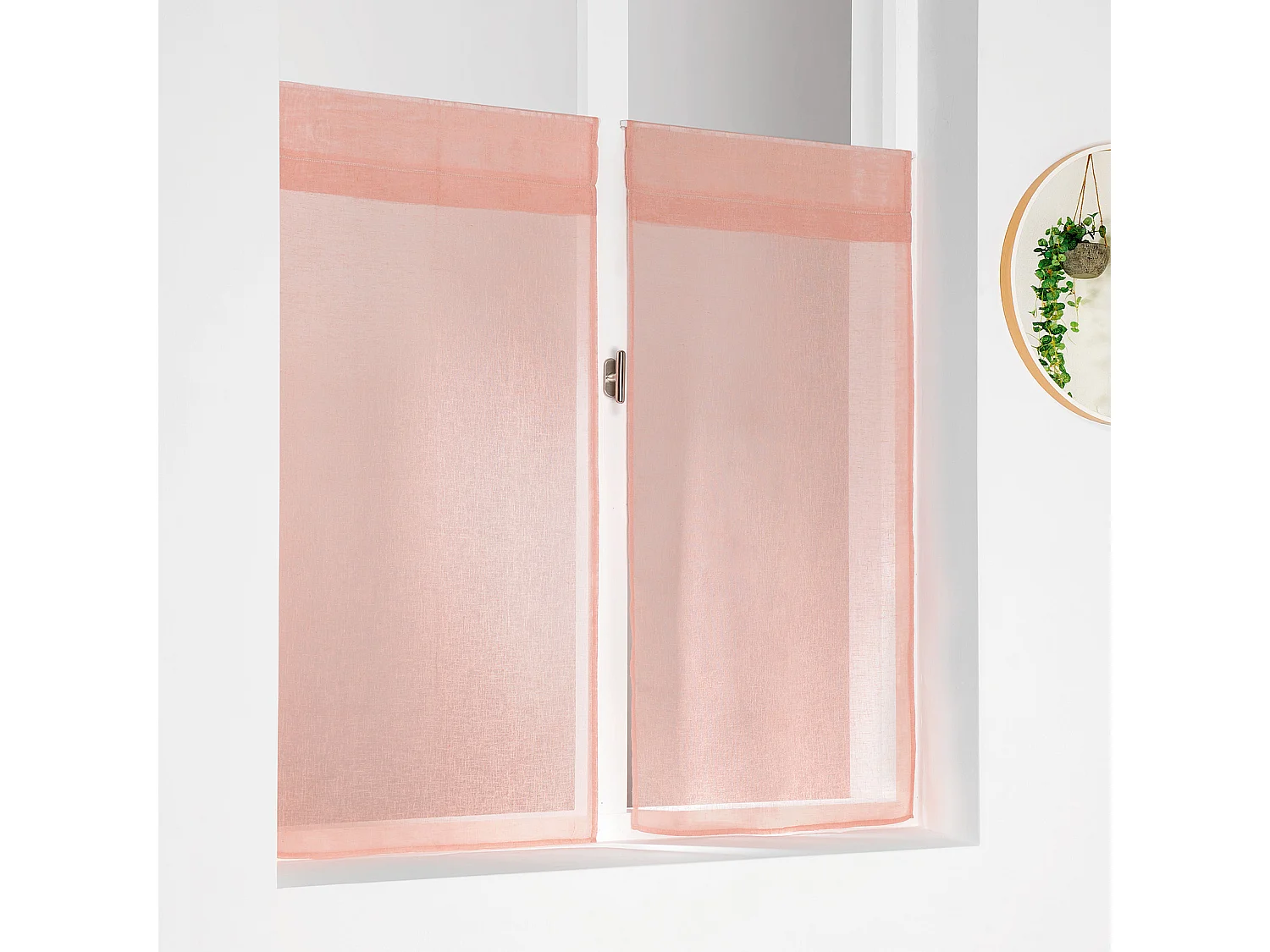 Paire de petits voilages unis et tamisants en poly/lin