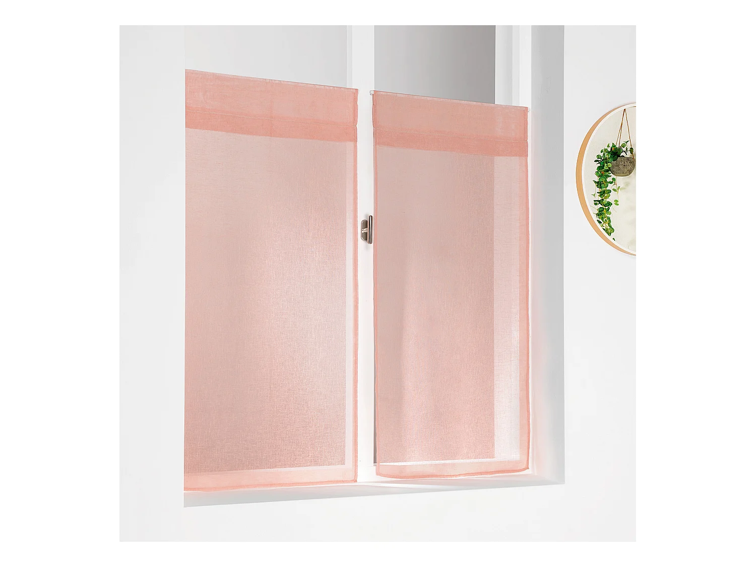 Paire de petits voilages unis et tamisants en poly/lin