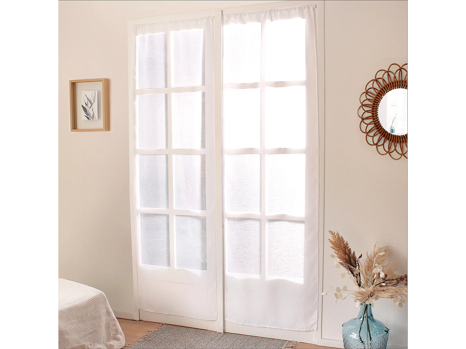 Paire de Vitrages Droites "Sablé" 90x220cm Blanc