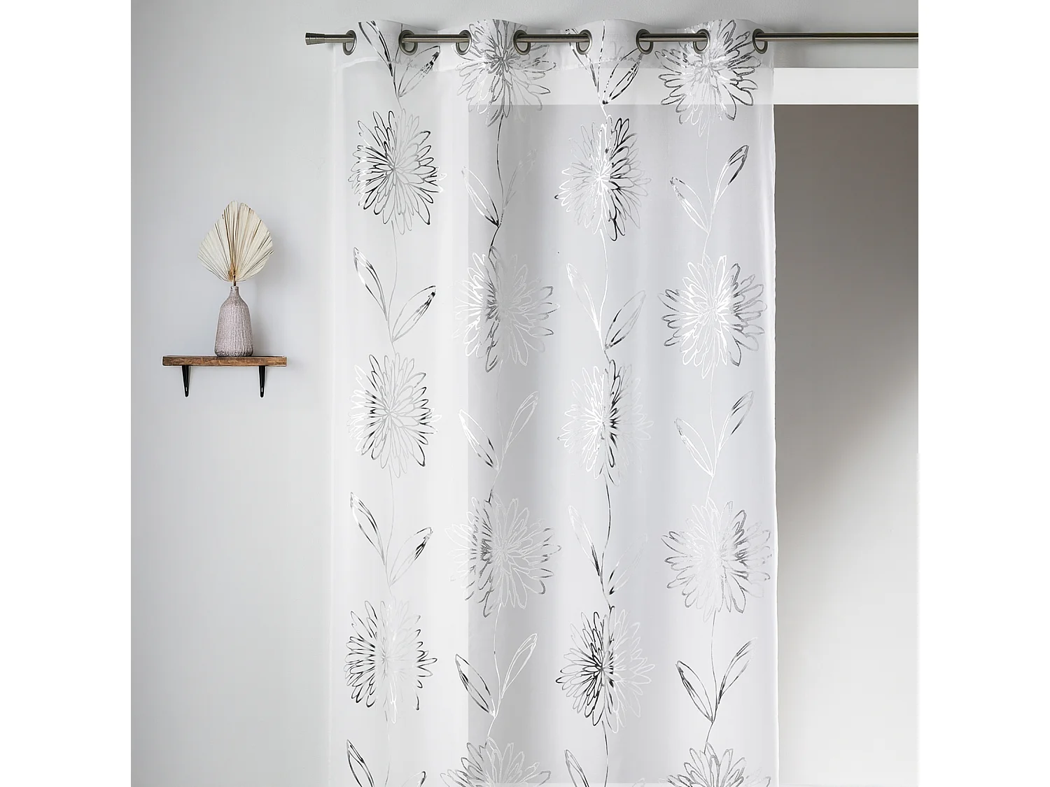 Voilage en Etamine Légère à Impressions Métallisées "Fleur"