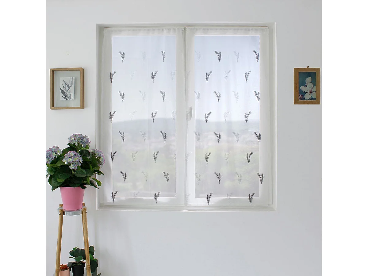 Paire de Voilages Brodés "Calisson" 60x90cm Blanc & Gris