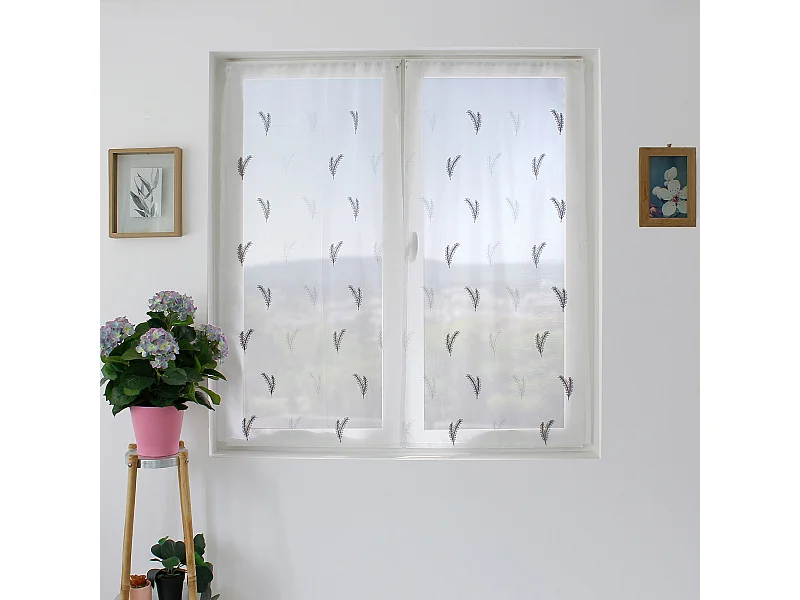 Paire de Voilages Brodés "Calisson" 60x90cm Blanc & Gris