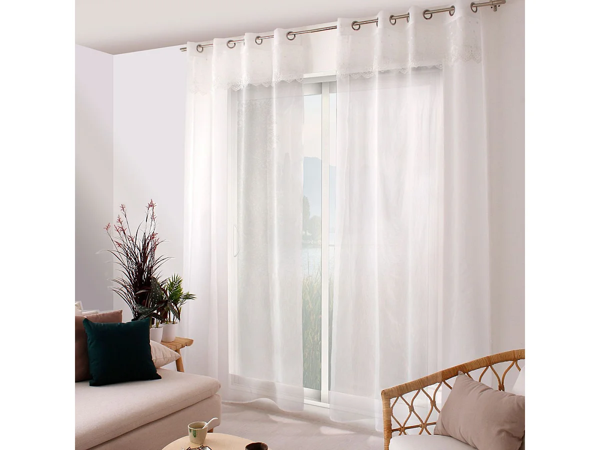 Rideau Voilage Brodé "Massala" 140x240cm Blanc
