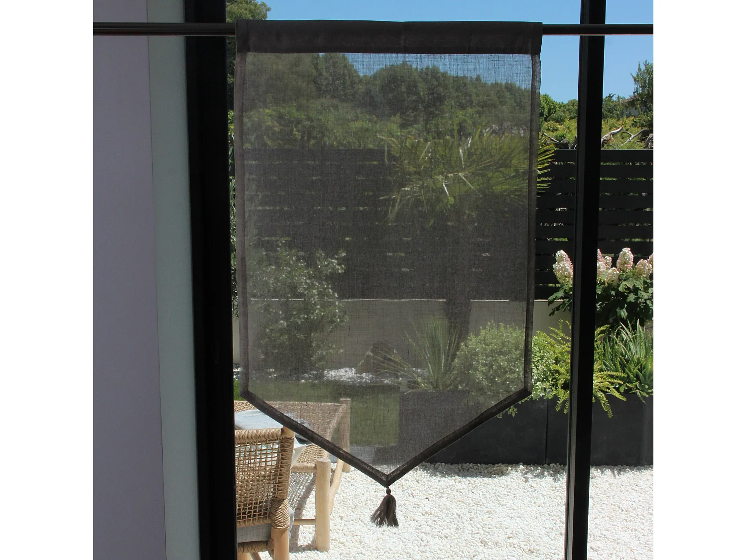 Pares de visillos pequeños 100 % lino con punta y borla