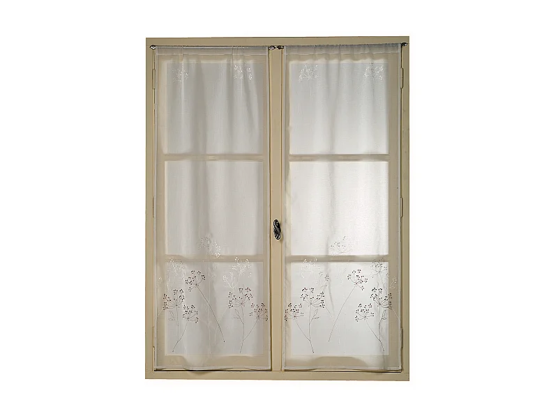 Paire de petits voilages en étamine brodée motif bouquet "ARTIFICE"