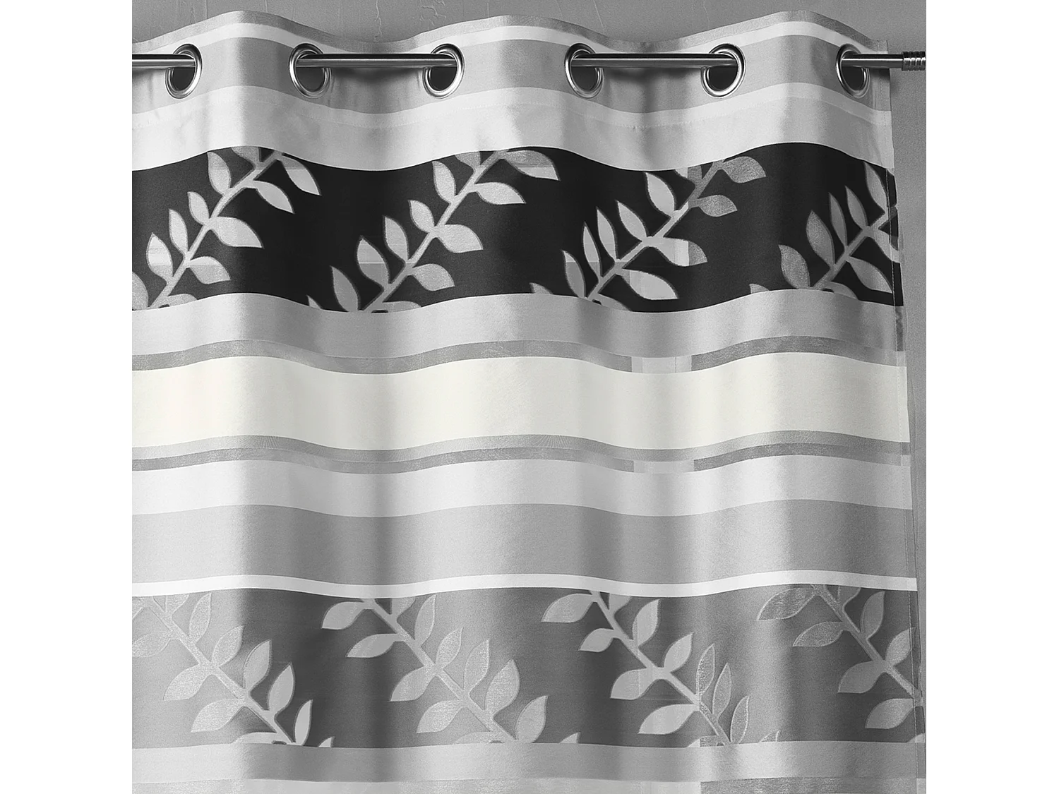 Visillo en organza rayas y motivos hojas