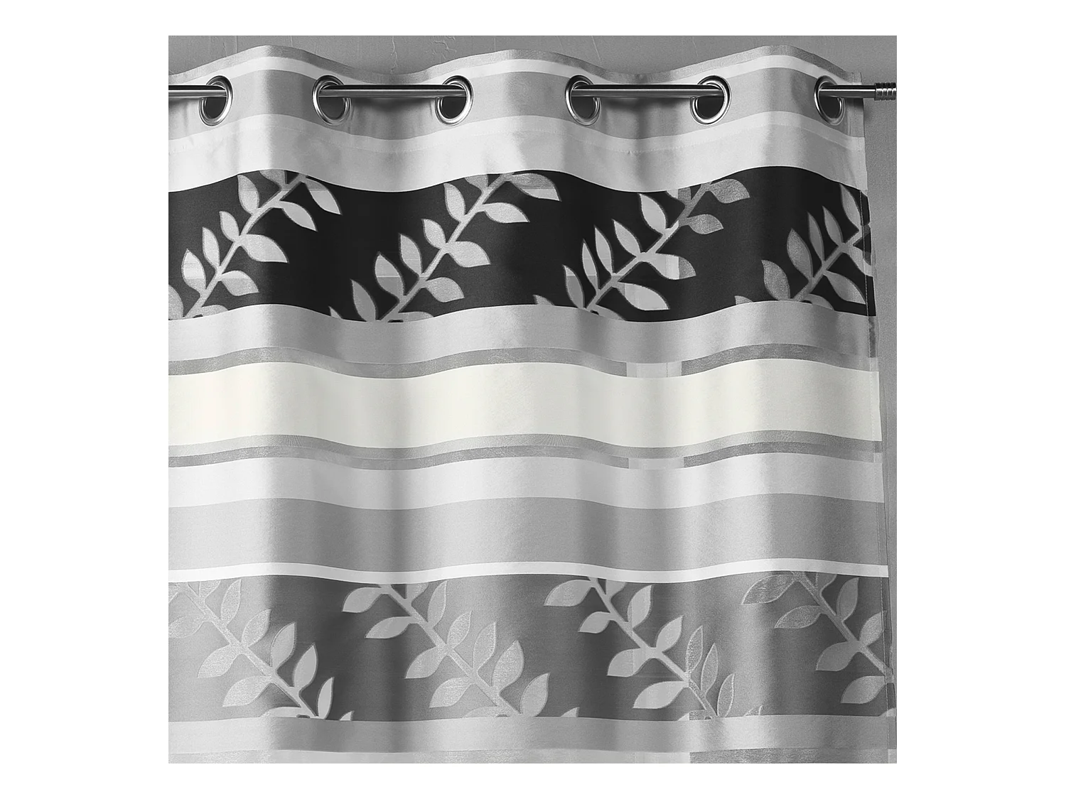 Rideau en organza à rayures et motifs feuilles
