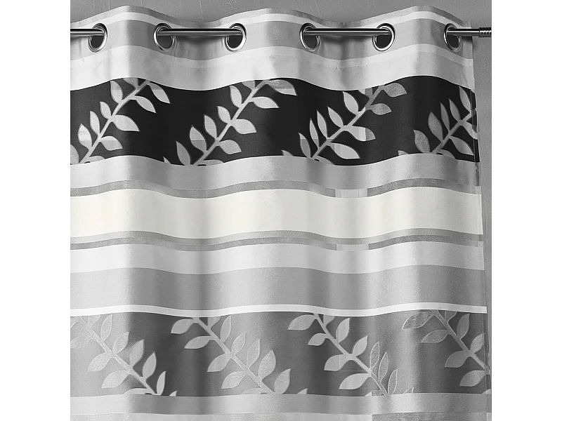 Visillo en organza rayas y motivos hojas