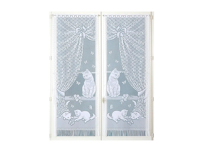 Paire de petits voilages dentelle chatons et franges