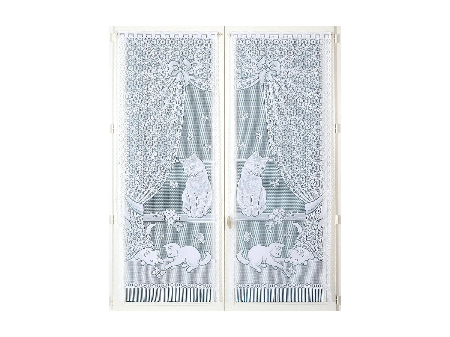 Paire de petits voilages dentelle chatons et franges