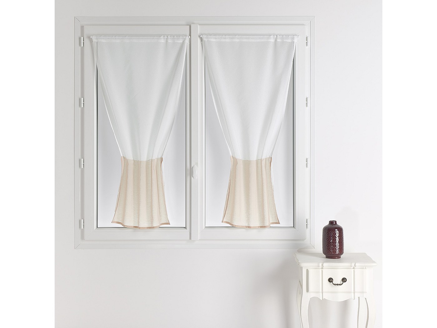 Paire De Petits Voilages Polyester Blanc 60x120 Cm – Effet Double Voilage Fleuri – Passants Pour Tringle – Lumière Tamisée