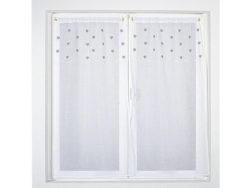 Paire de Voilages à Motif "Cœur" 60x120cm Gris