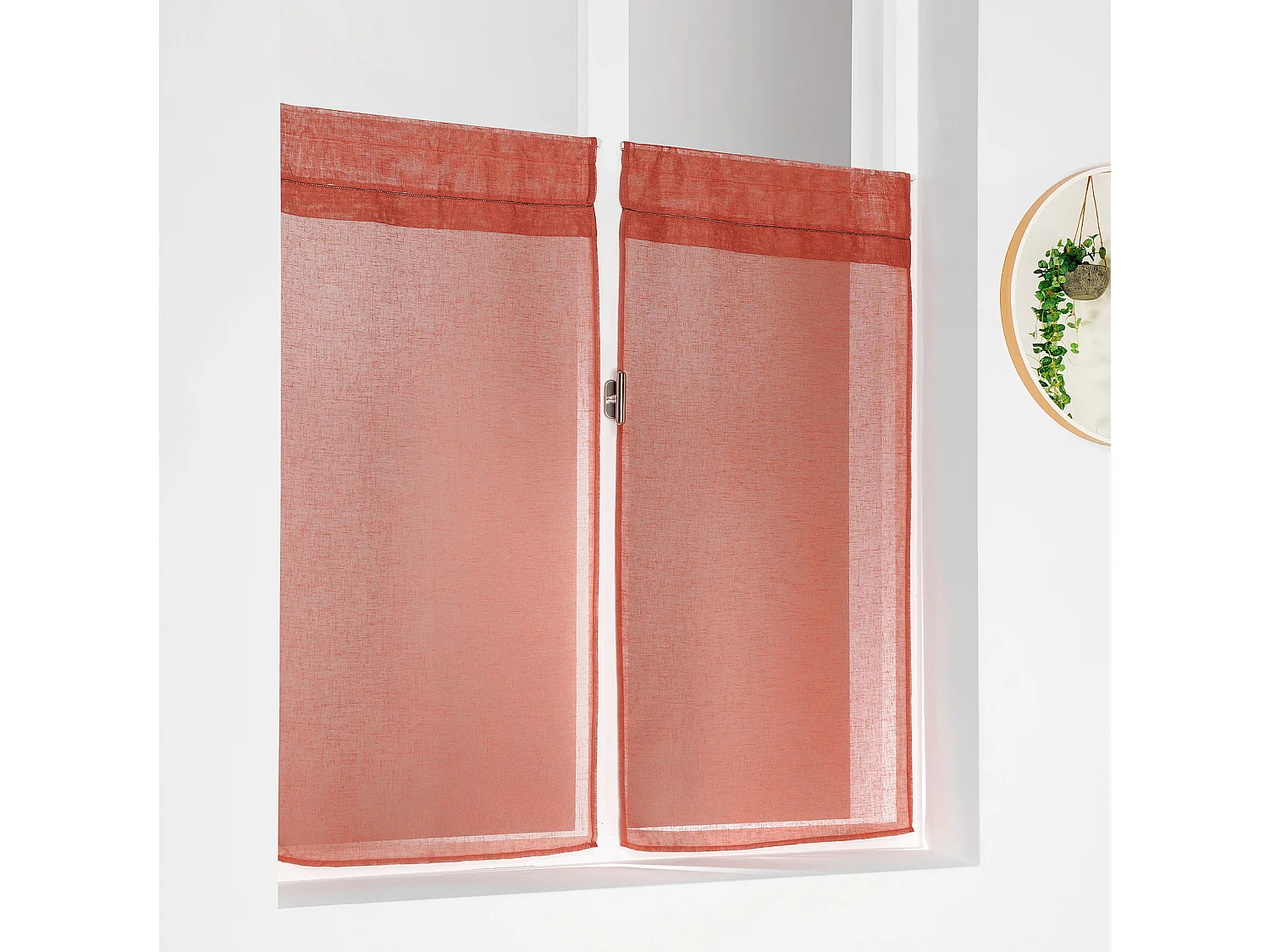 Paire de petits voilages unis et tamisants en poly/lin