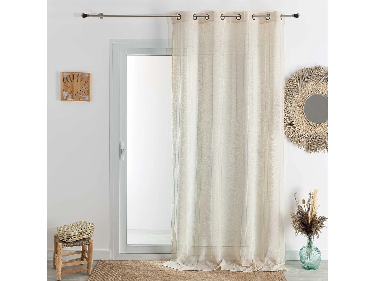 Voilage tamisant uni à fines rayures