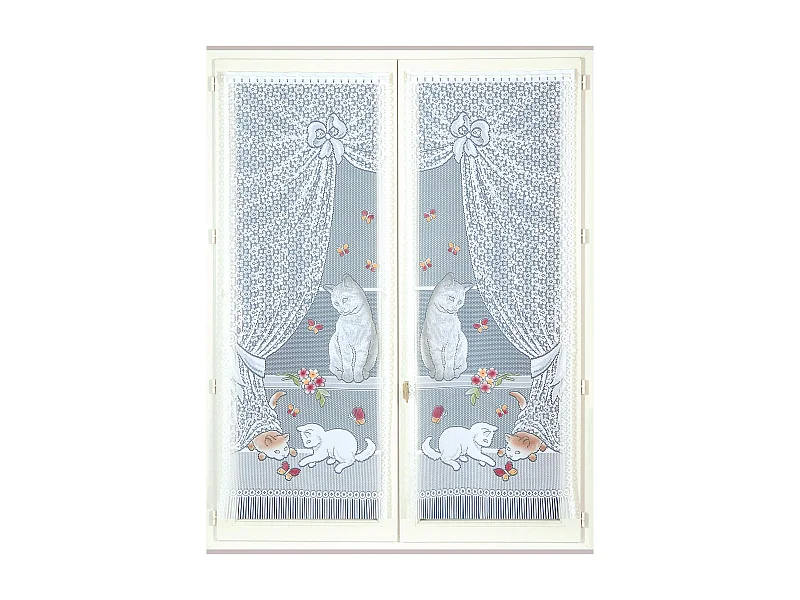 Paire de petits voilages dentelle chatons et franges