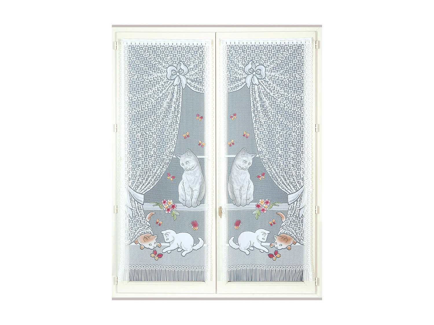 Paire de petits voilages dentelle chatons et franges