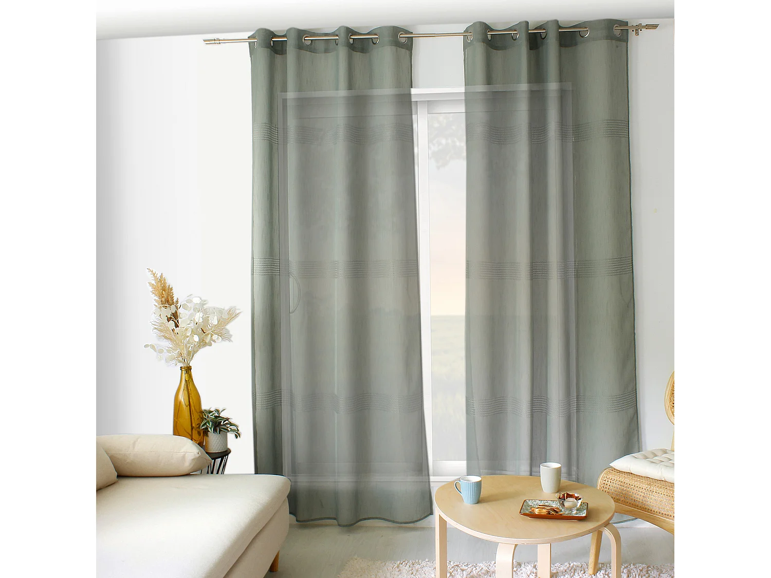 Rideau Voilage à Œillets "Mia" 140x240cm Vert Gris