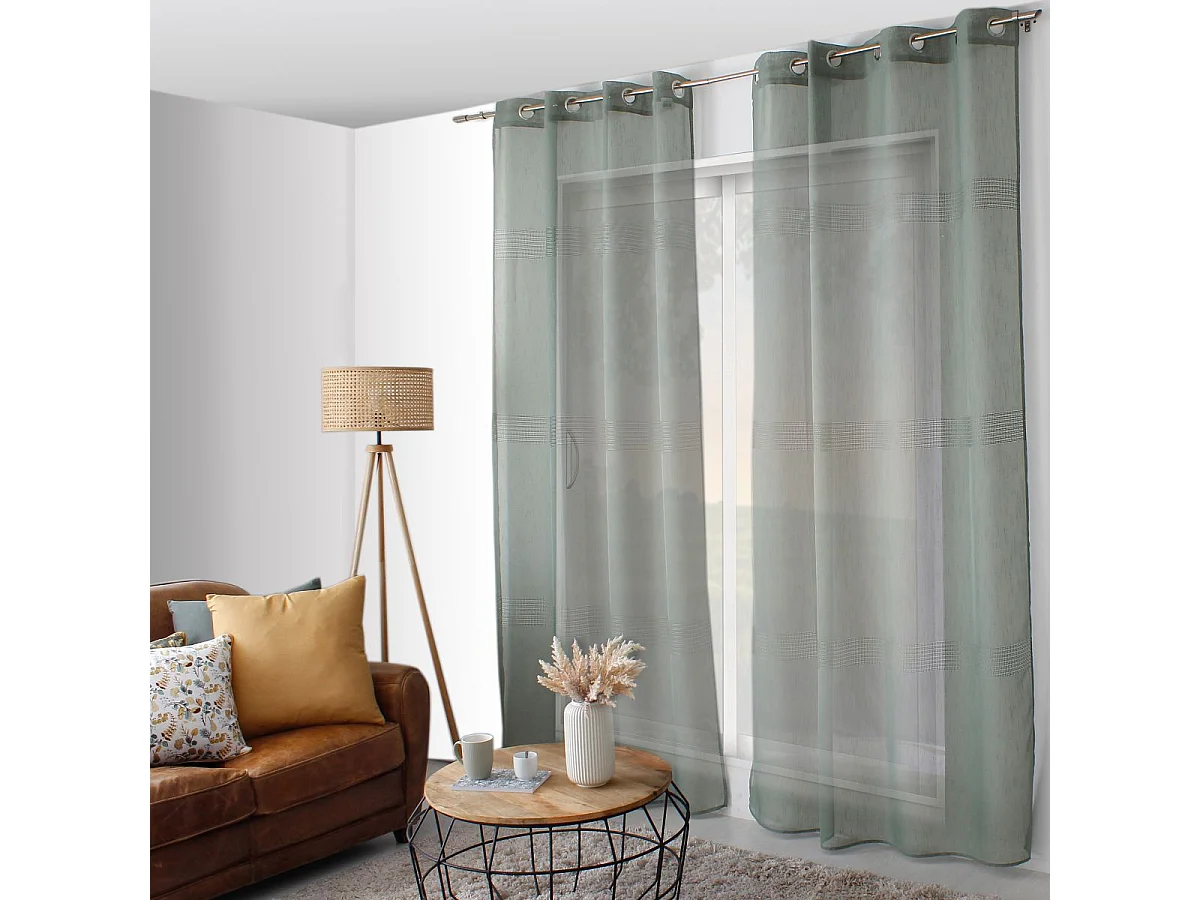 Rideau Voilage à Œillets "Mia" 140x240cm Vert Gris