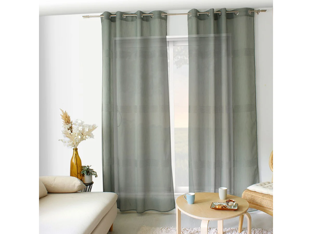 Rideau Voilage à Œillets "Mia" 140x240cm Vert Gris
