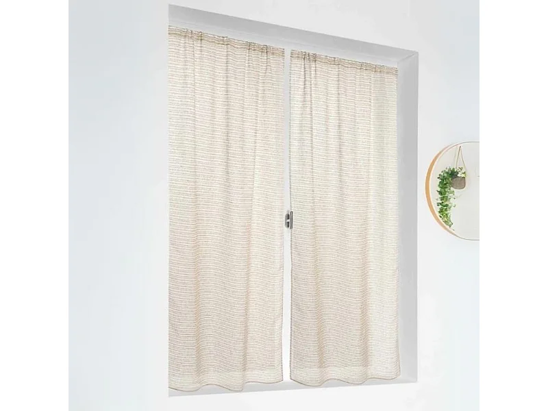 Paire de petits voilages poly-lin-coton à fines rayures