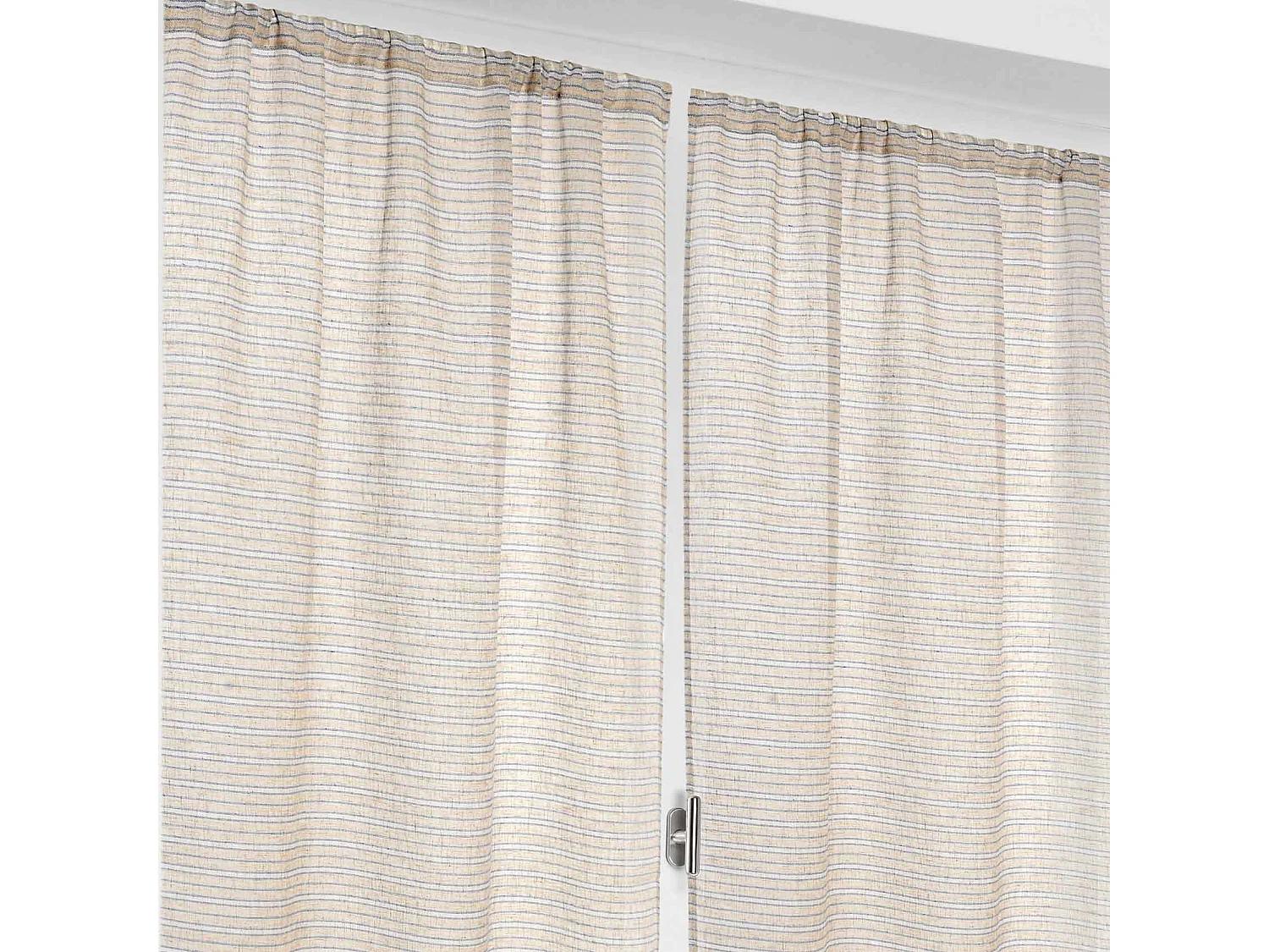 Paire de petits voilages poly-lin-coton à fines rayures