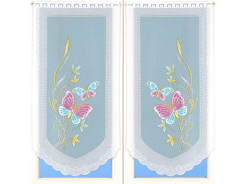 Paire de petits voilages en dentelle motifs papillons