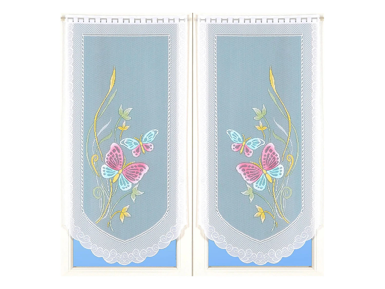 Paire de petits voilages en dentelle motifs papillons