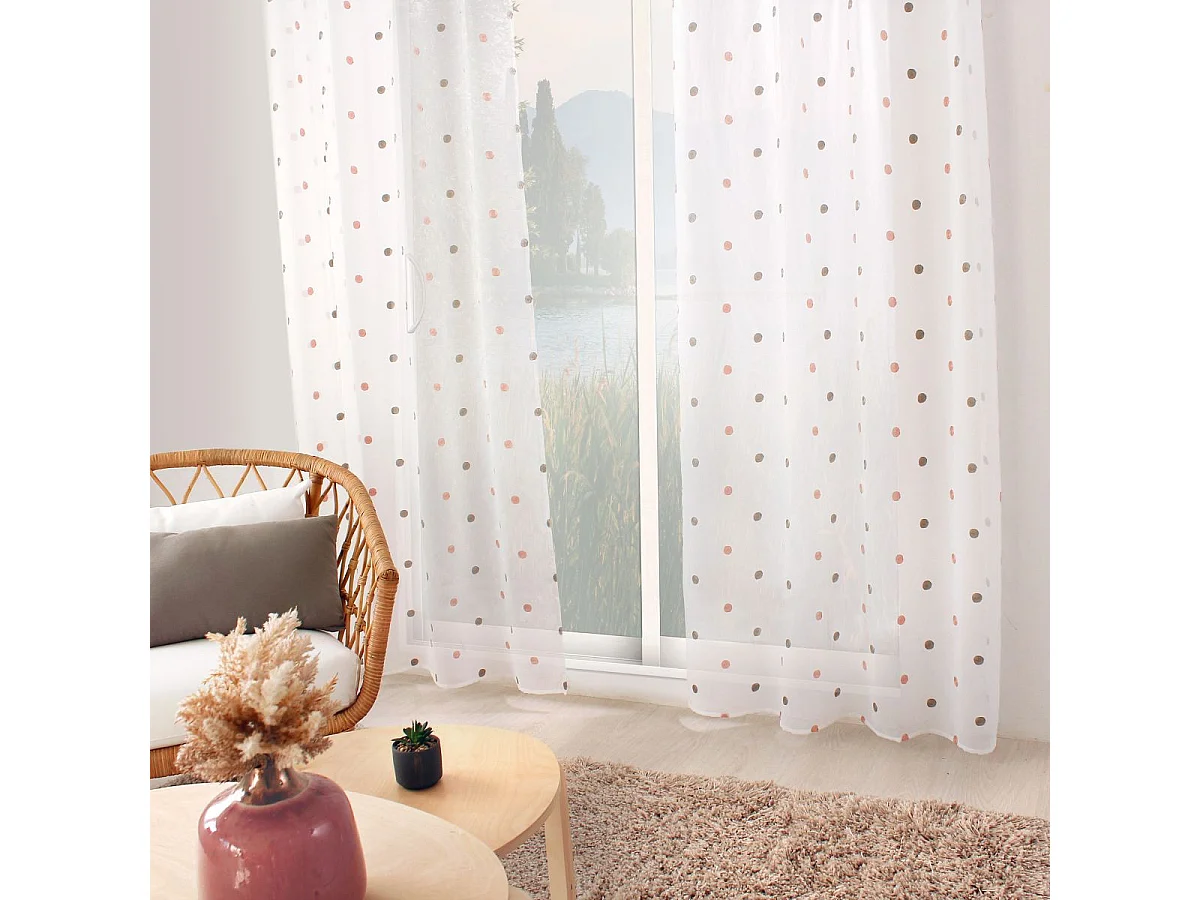 Voilage sablé brodé "Pois colorés"