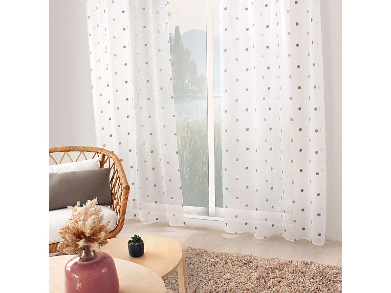 Voilage sablé brodé "Pois colorés"