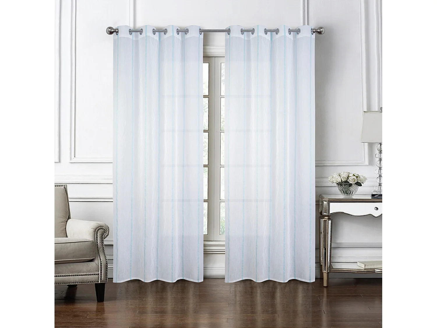 Paire de voilages à bandes verticales brillantes