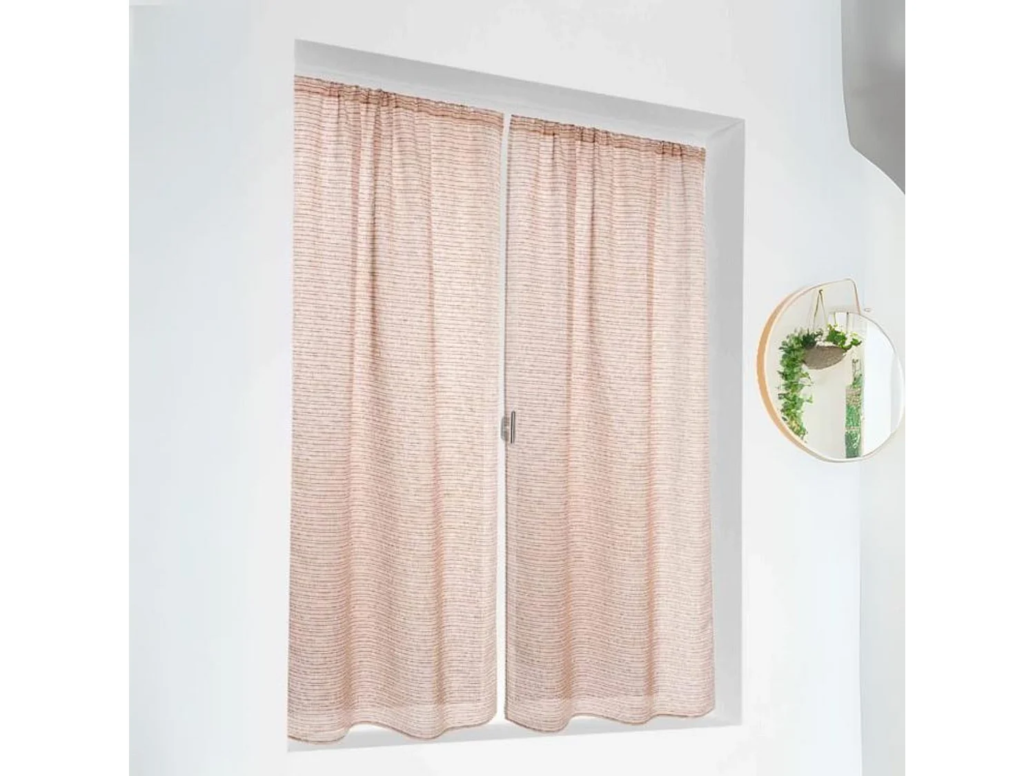 Paire de petits voilages poly-lin-coton à fines rayures