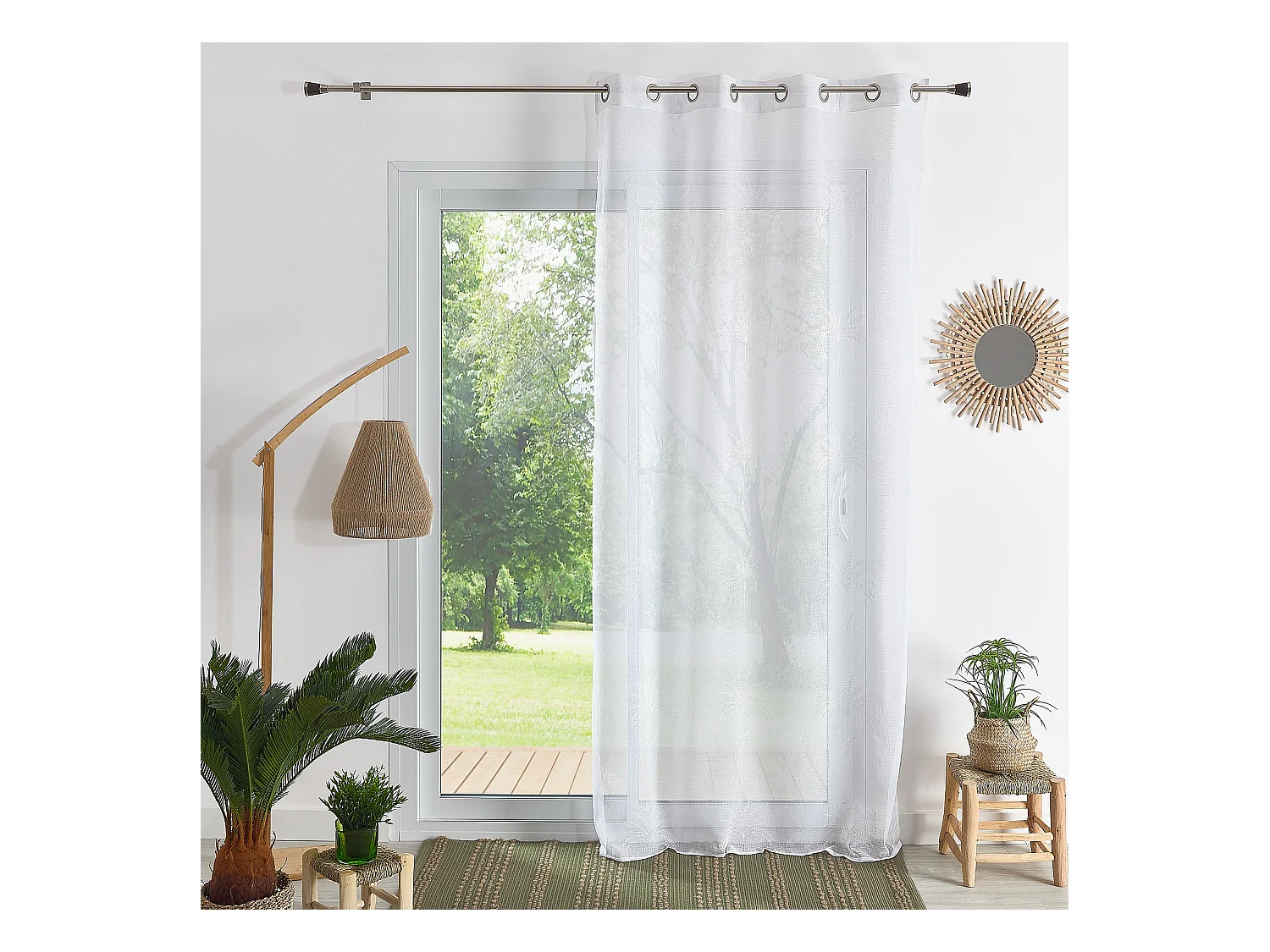 Voile mit Ösen Palmblätter Stickerei