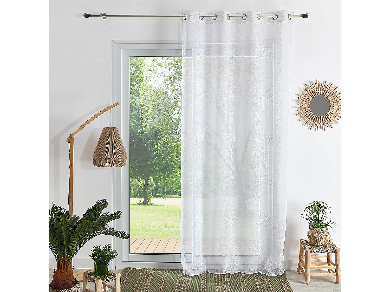 Voile mit Ösen Palmblätter Stickerei