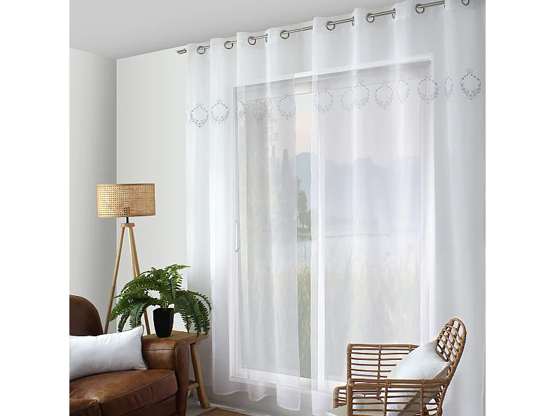 Rideau Voilage Brodé "Sara" 140x240cm Beige