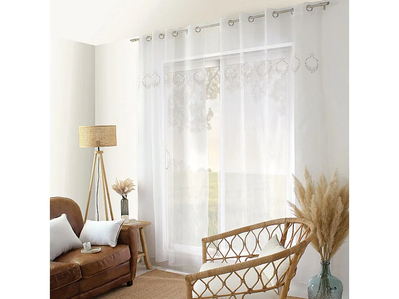 Rideau Voilage Brodé "Sara" 140x240cm Beige
