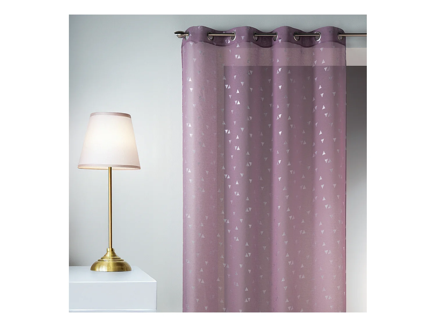 Visillo en Estameña Estampado Plateado Triángulo