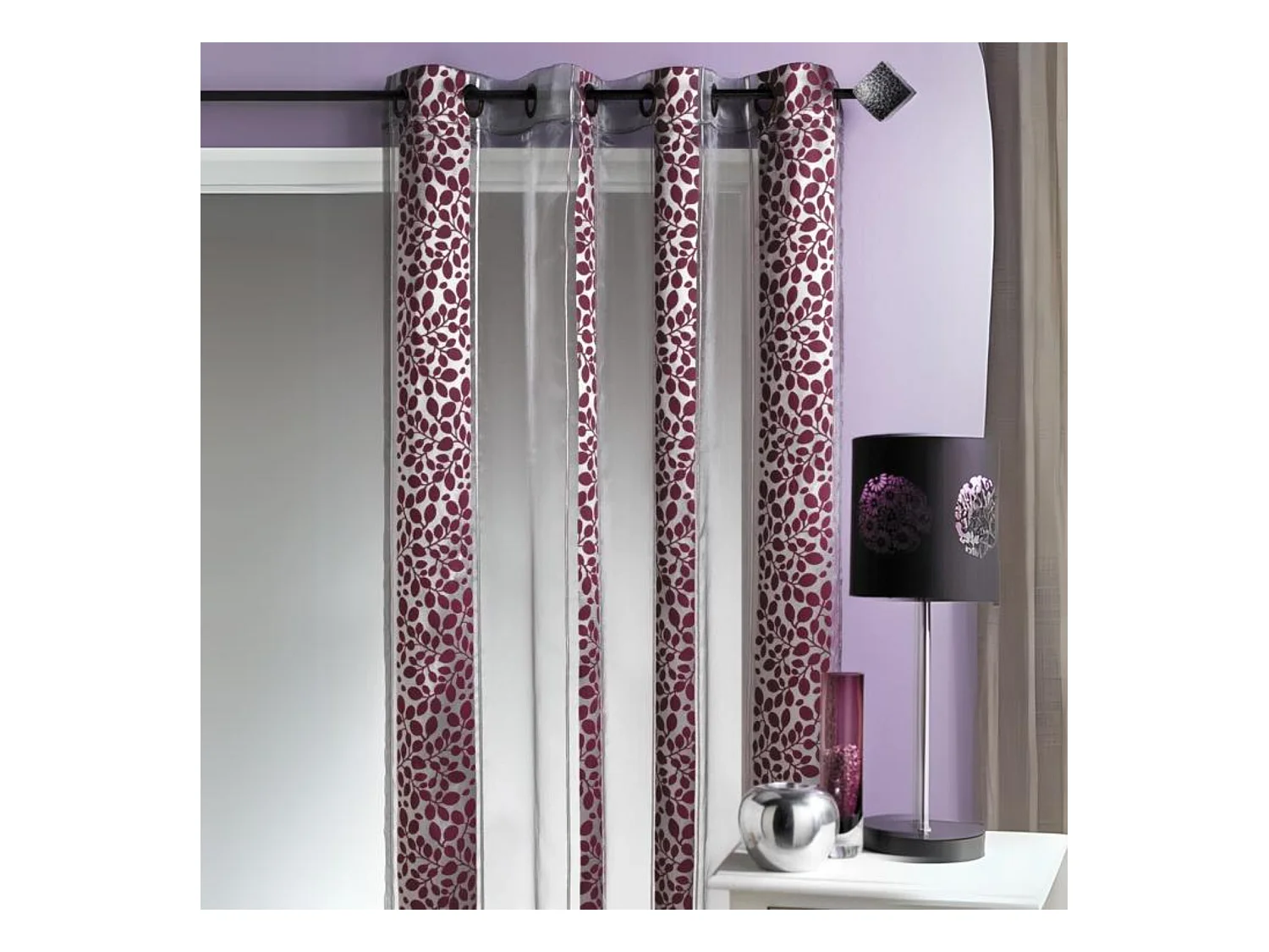 Voilage Organza jacquard motif feuillage