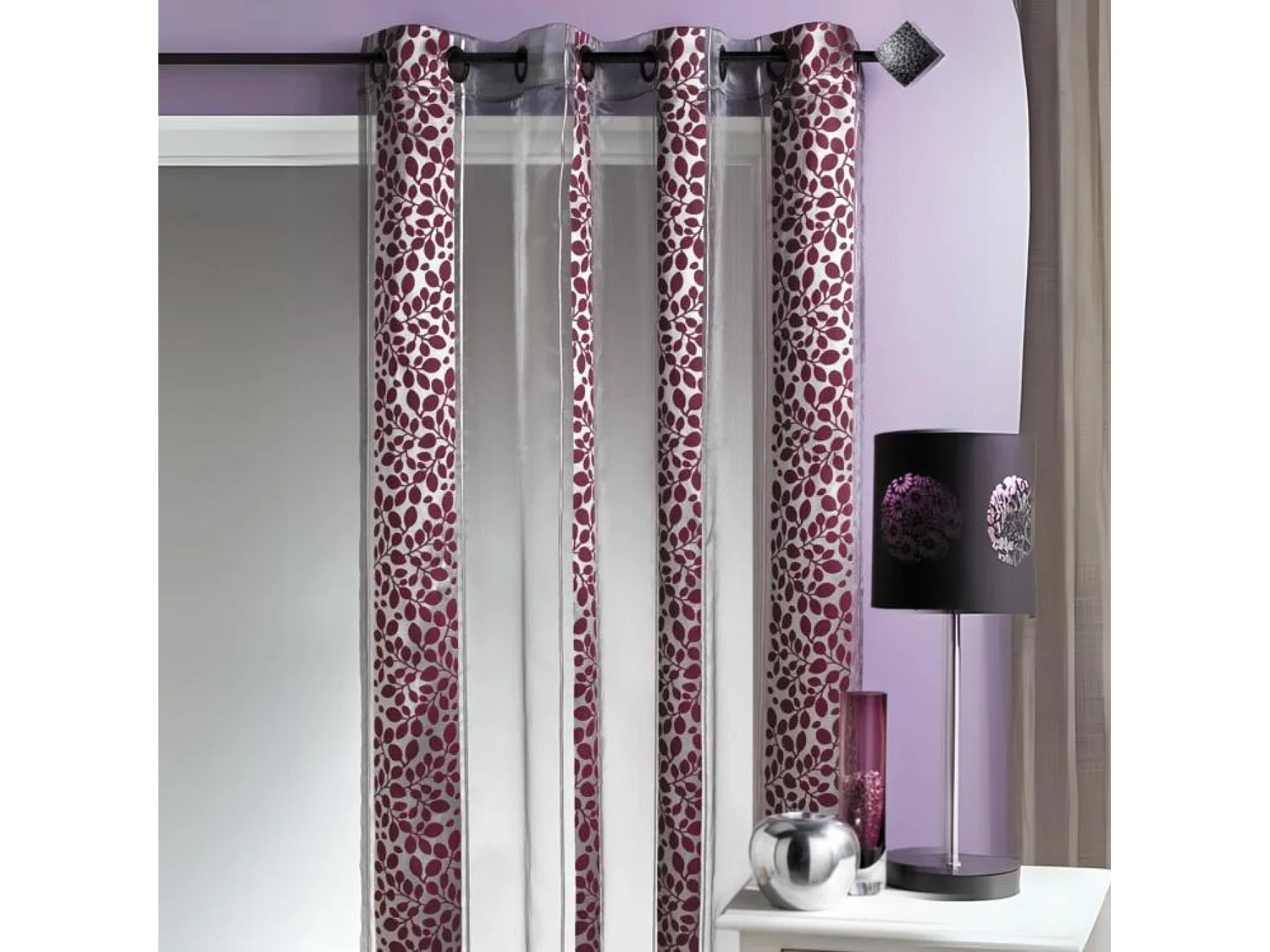 Voilage Organza jacquard motif feuillage