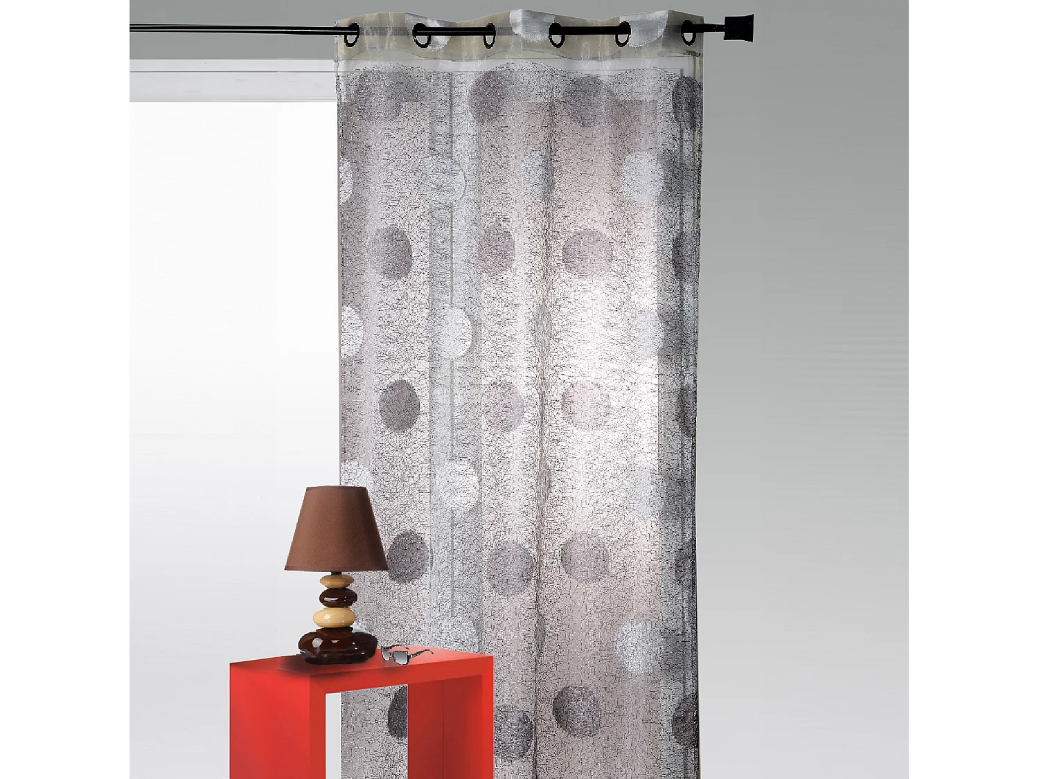 Voilage en Organza Jacquard brodé motif gros rond