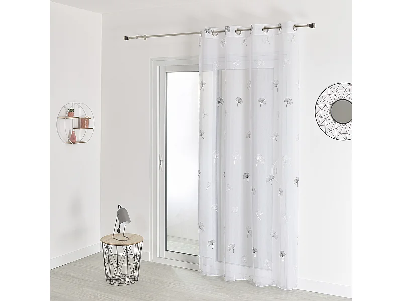 Voilage fantaisie brodé feuilles de gingko