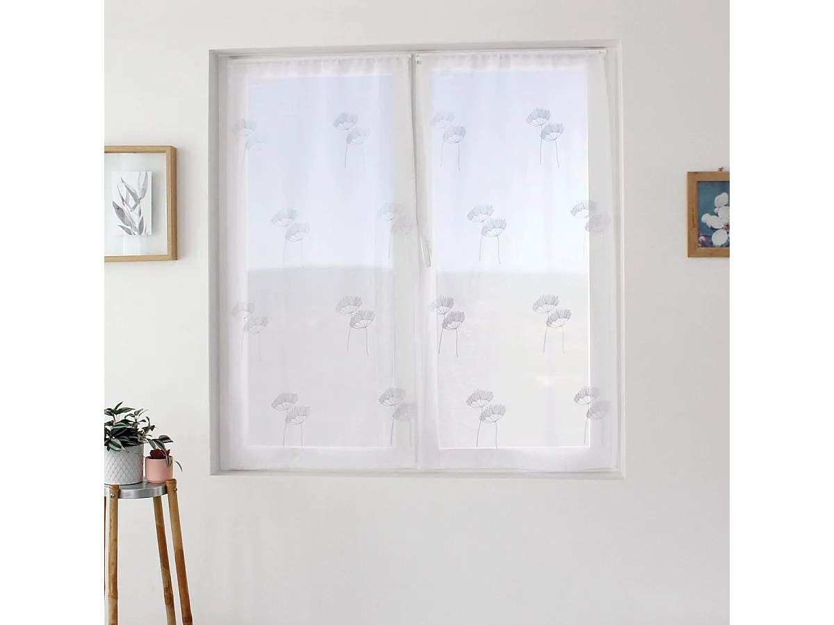 Paire de Voilages Brodés "Cosmos" 60x120cm Blanc