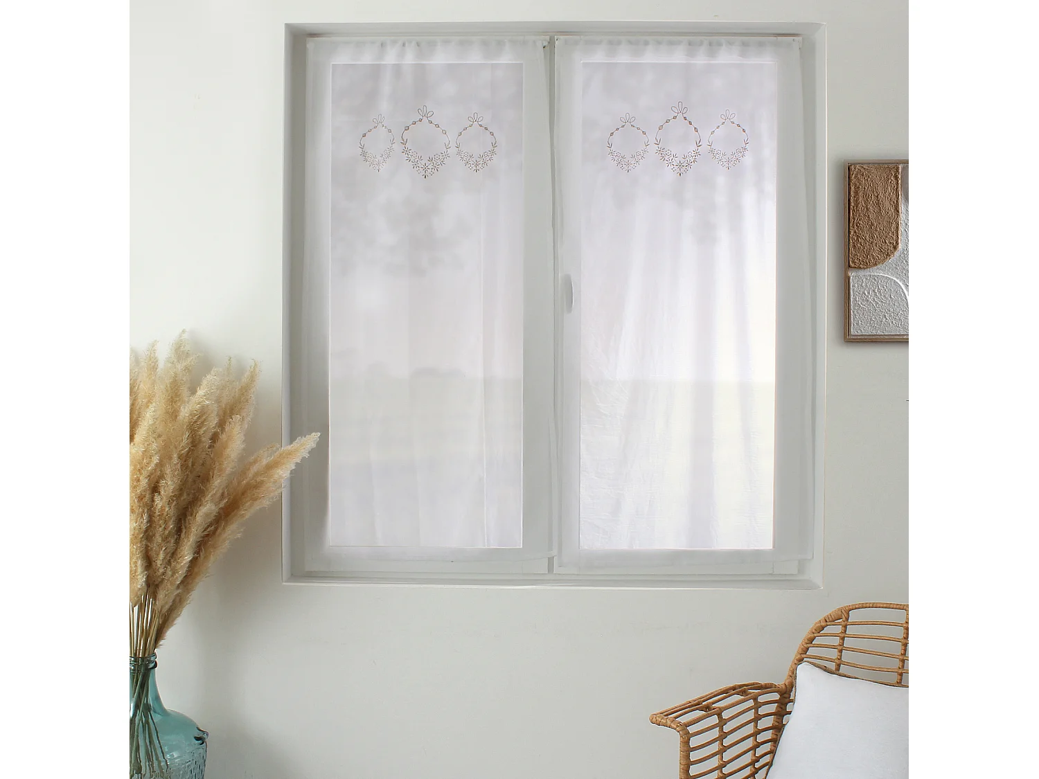 Paire de Voilages Brodés "Sara" 60x90cm Beige