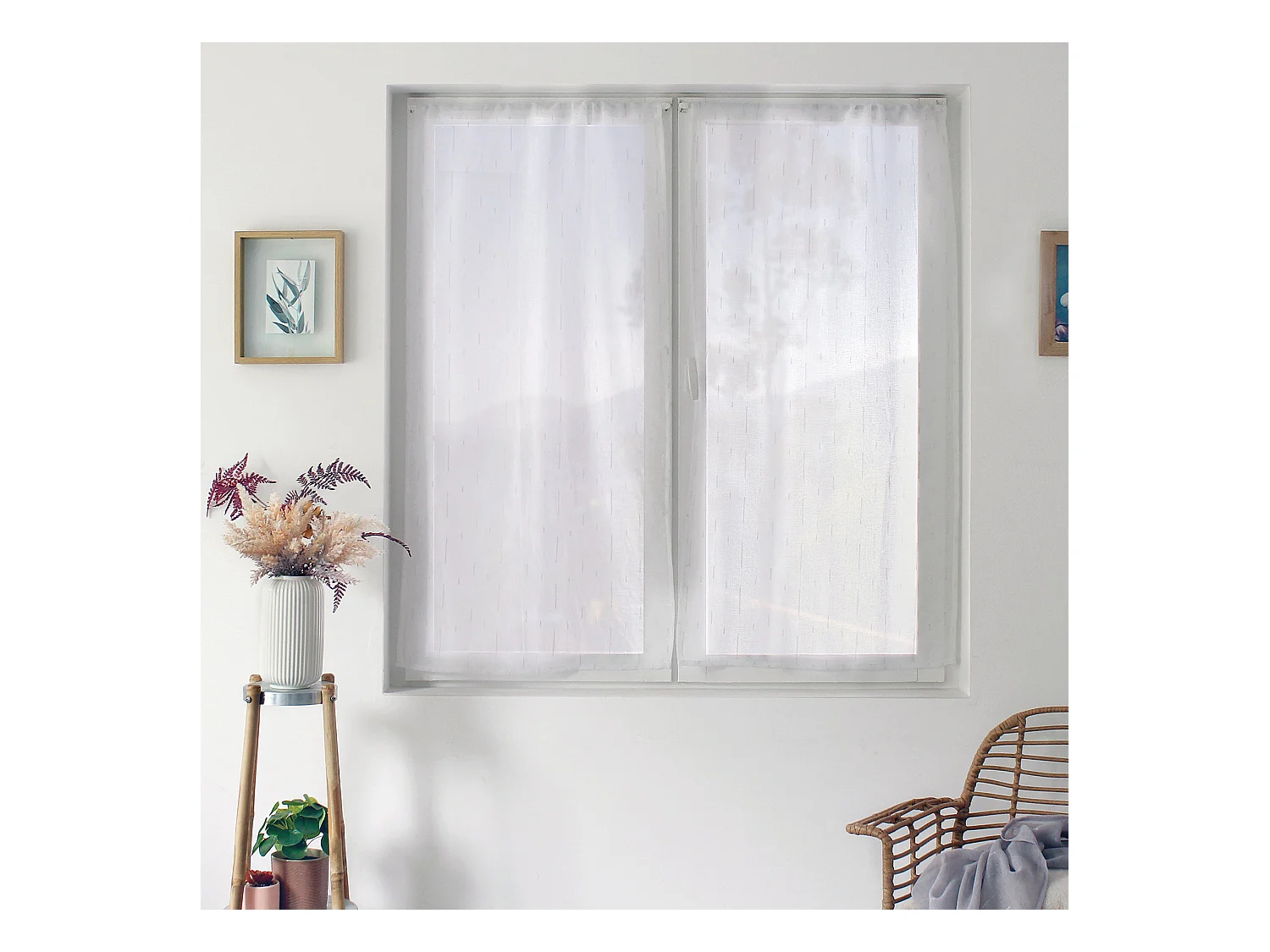 Paire de Voilages "Clara" 60x120cm Blanc & Argent